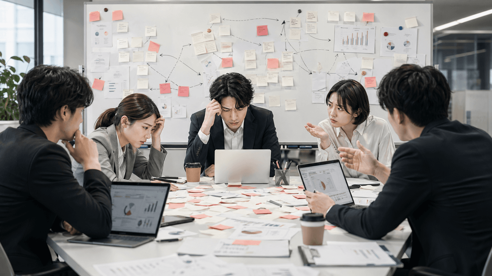 研修前の会議が散らばっている様子